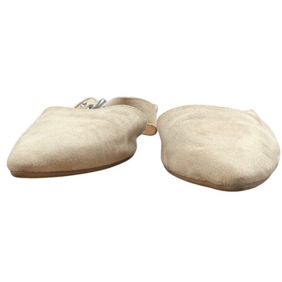 Rekayla Womens 7 Tan Faux Suede Closed Pointy Toe Mule Adjustable Strap Shoes - Picture 3 of 7